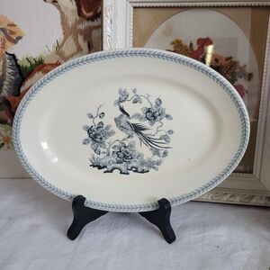 Elegant Vintage Oval Platter with Blue Floral Design Ironstone Ridgeway England